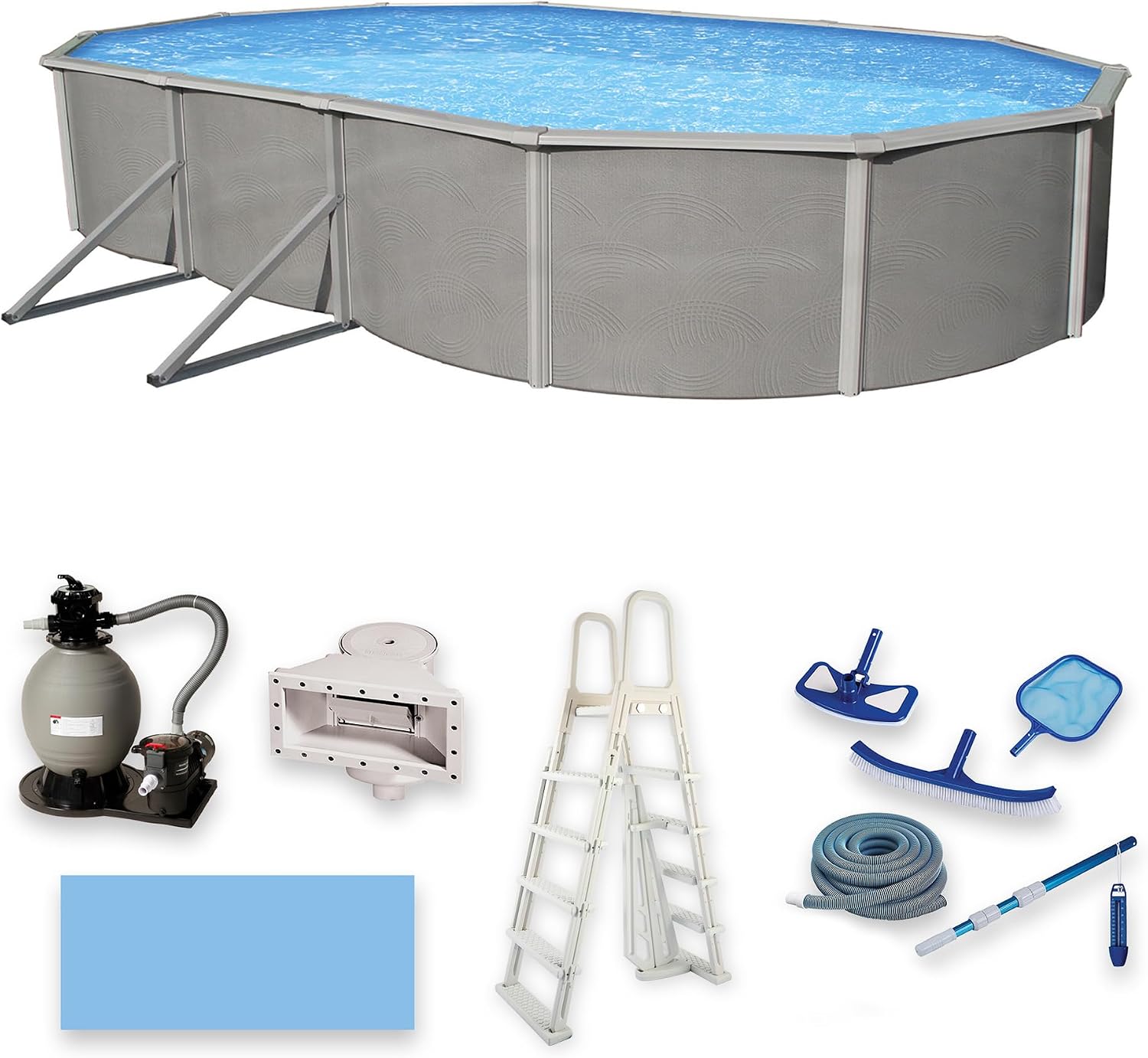 Belize 12-ft x 24-ft Oval 52-in Deep 6-in Top Rail Swimming Pool Package