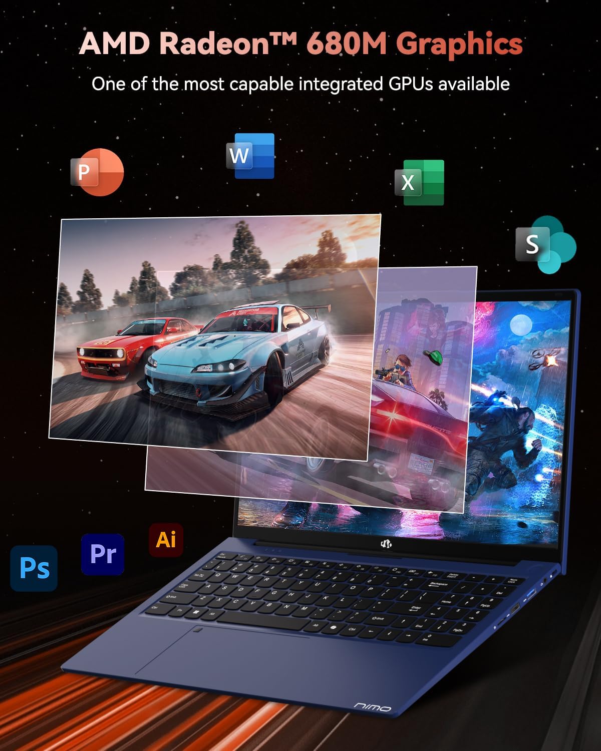 15.6' FHD Light-Gaming-Laptop, 8 Cores AMD Ryzen 7 Pro 6850U 32GB LPDDR5 RAM 1TB SSD (Beat i7-1360P Up to 4.7GHz) GPU AMD Radeon 680M IPS Computer with 100W Type-C Backlit Keyboard Fingerprint