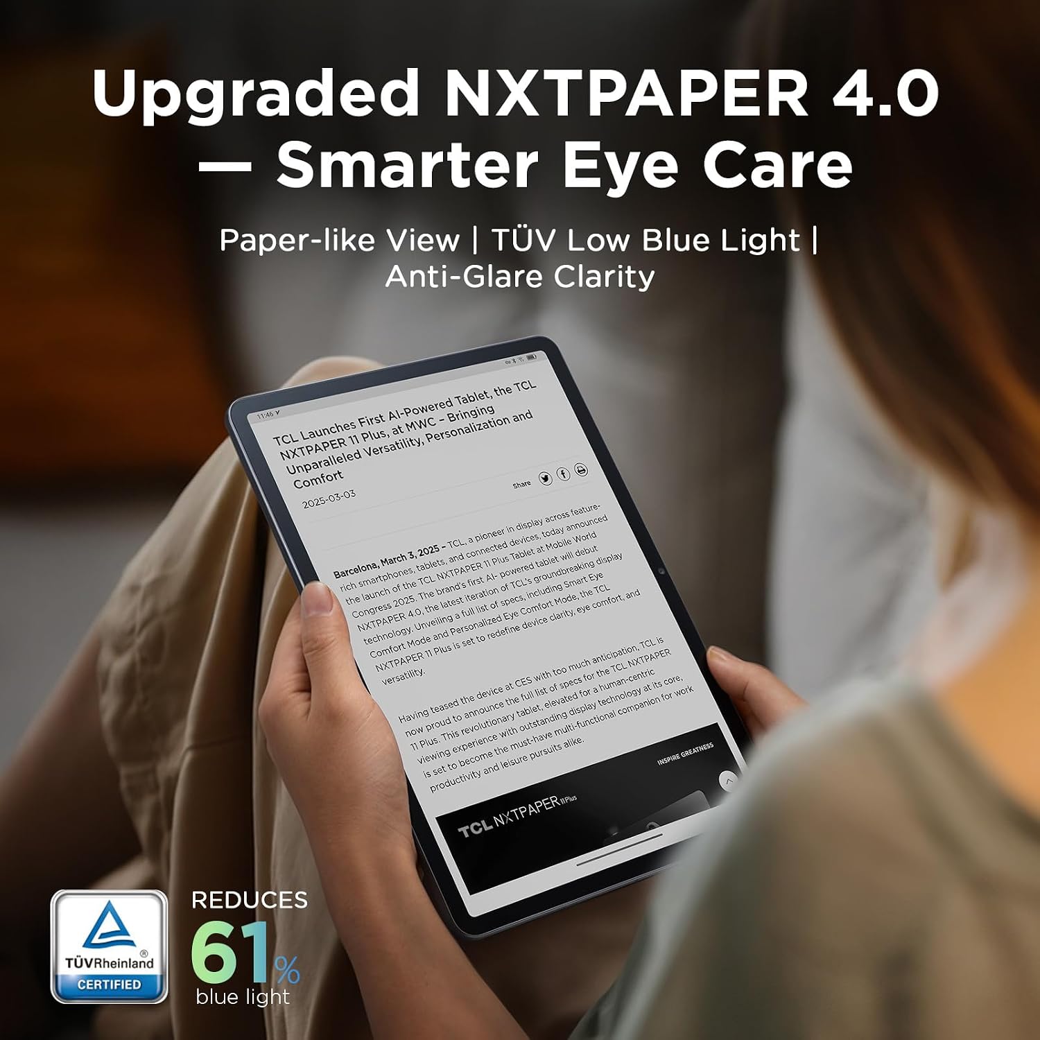 TCL NXTPAPER 11 Plus Android Tablet, 11.5' 120Hz 2.2K Drawing Pad & Digital Notebook, 4096-Level Stylus & Flip Case Included, NXTPAPER 4.0 Display, AI Tools, 8+8GB RAM, 256GB Storage, 8000mAh Battery