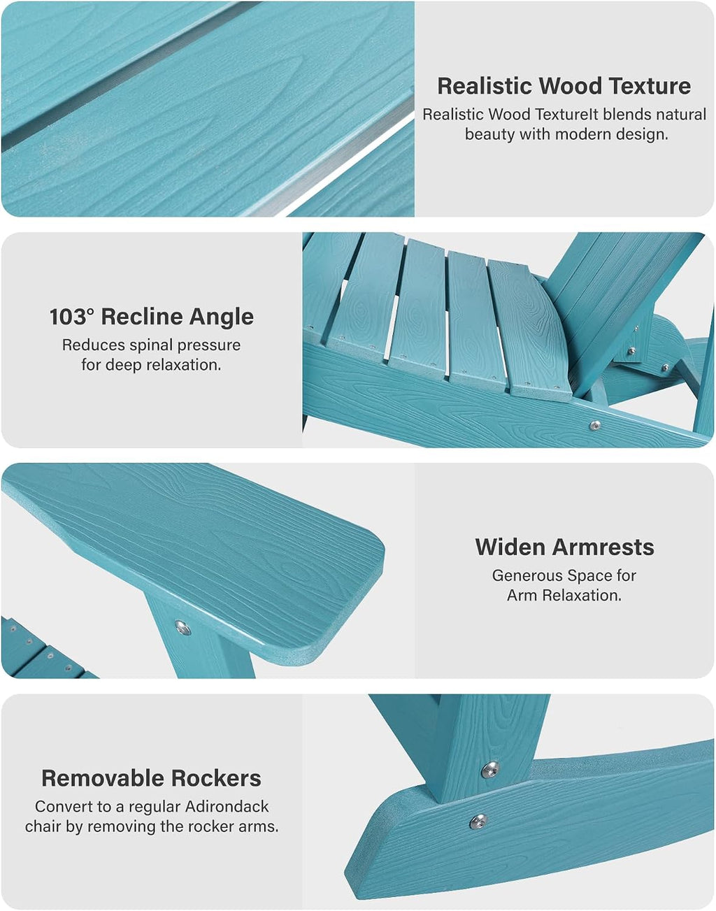 YEFU Outdoor Rocking Chair Set of 2,Adirondack Rocking Chair,Patio Rocker Chair with Wide Back,Oversized Rocker Chair Look Like Real Wood, for Lawn, Porch, Backyard, Indoor and Garden(Blue)