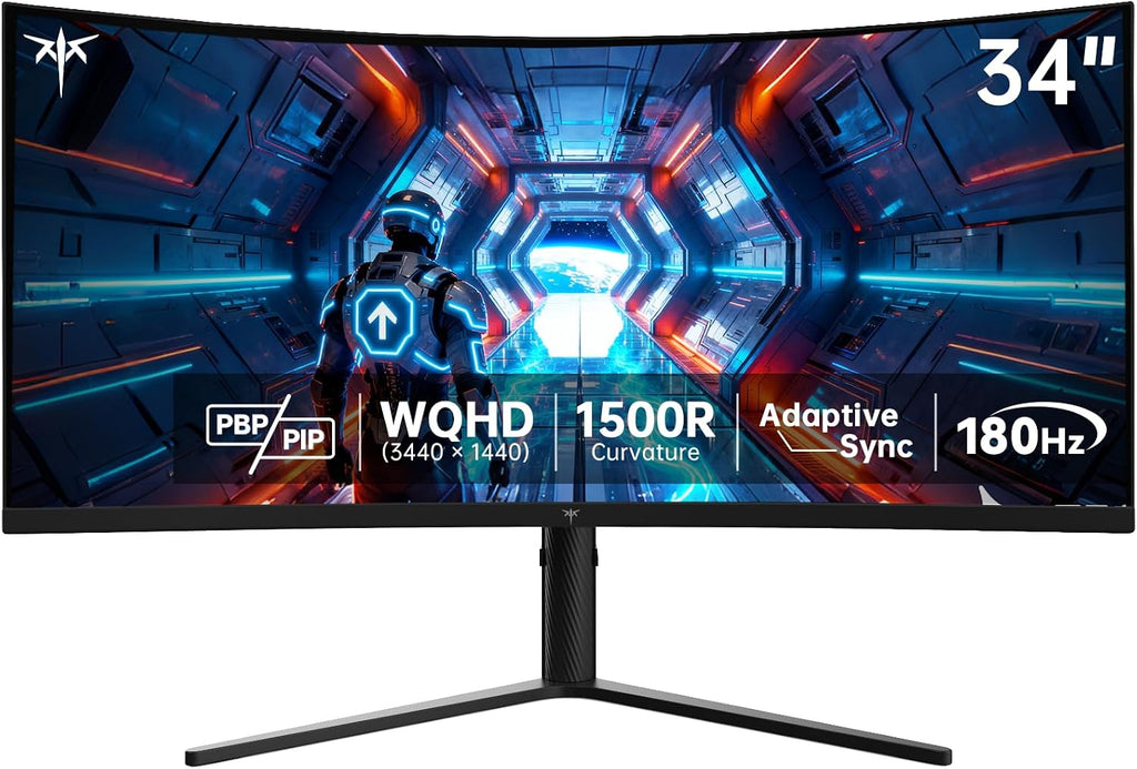 KTC 34 Inch UWQHD Curved Gaming Monitor, 3440x1440 Ultrawide 1500R, 180Hz 21:9 Display, 1ms, 4000:1 Contrast, Tilt/Swivel/Pivot/Height Adjust, HDMI2.0 & DP1.4,H34S5 (Renewed)