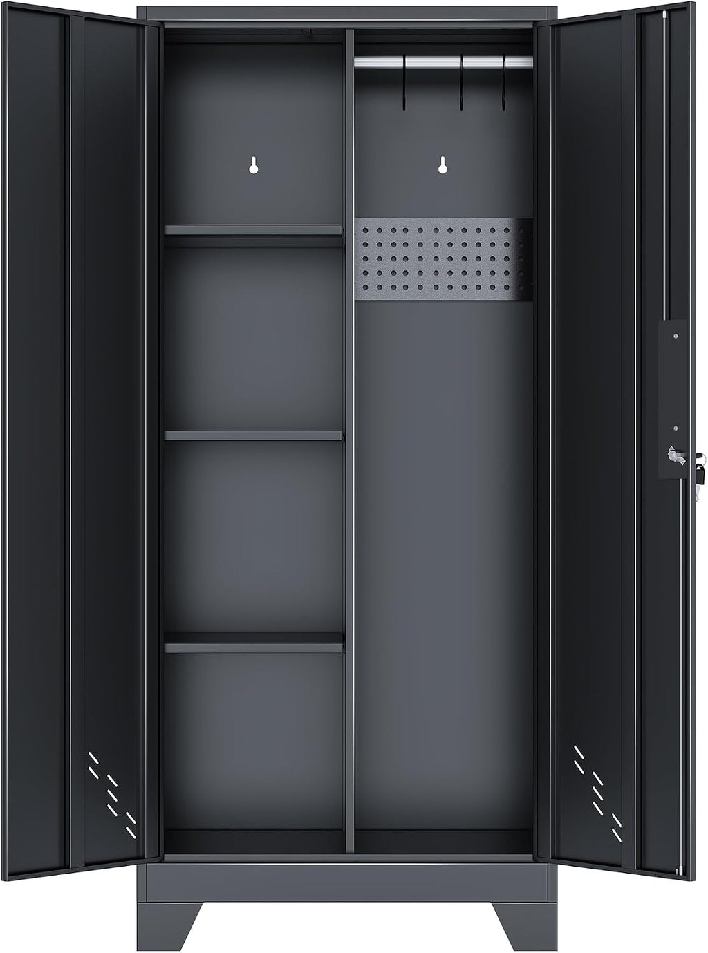 61' Metal Storage Cabinet with Lockable Doors, Cleaning Supply Cabinet with Pegboard and Hanging Rod. Garage Tool Storage Cabinets for Home, Laundry, Office, Home Kitchen Utility Cabinet