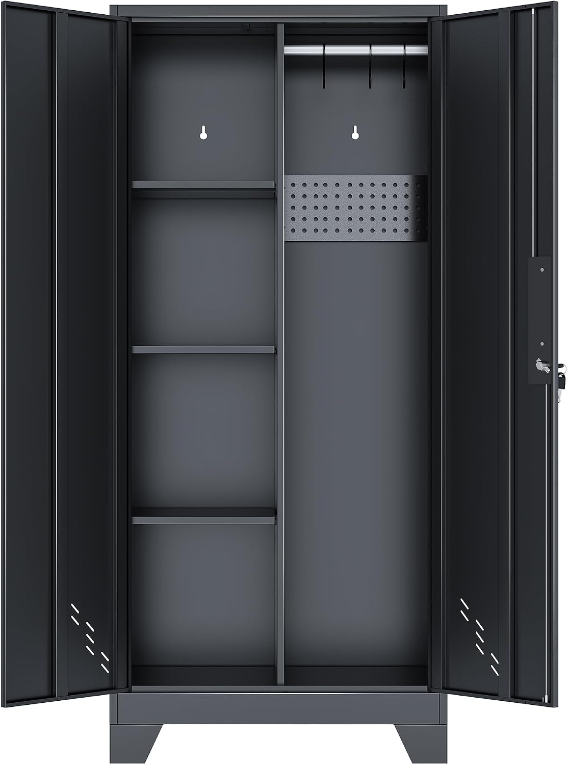 61' Metal Storage Cabinet with Lockable Doors, Cleaning Supply Cabinet with Pegboard and Hanging Rod. Garage Tool Storage Cabinets for Home, Laundry, Office, Home Kitchen Utility Cabinet