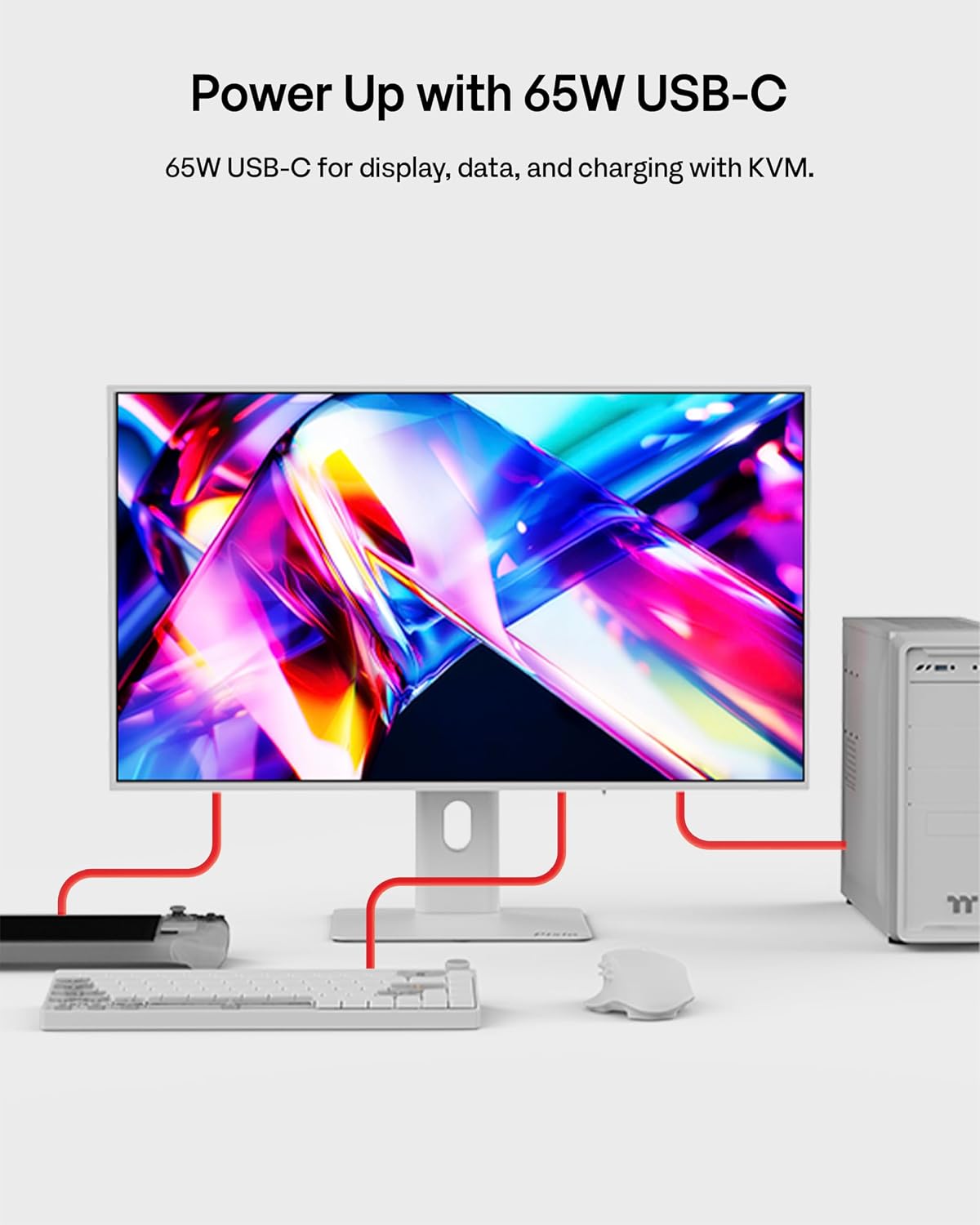 27' WOLED White Gaming Monitor, QHD 1440p, 240Hz, 0.03ms, DisplayHDR True Black 400, Adaptive Sync, KVM switch, Fully Adjustable Stand, HDMI 2.1, DisplayPort, USB-C, RGB light, PX277 OLED Max V2 White