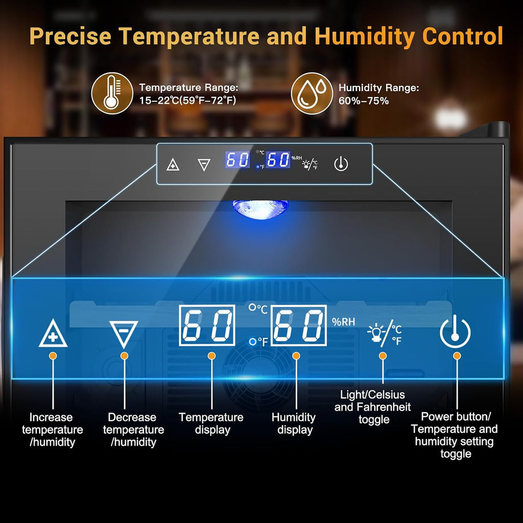 50L Electric Humidor, 300 Counts Large Capacity,Thermostatic Humidor Cabinet with Digital LED Screen, Safety Lock,Smart Humidity & Temp Control, Gifts for Men