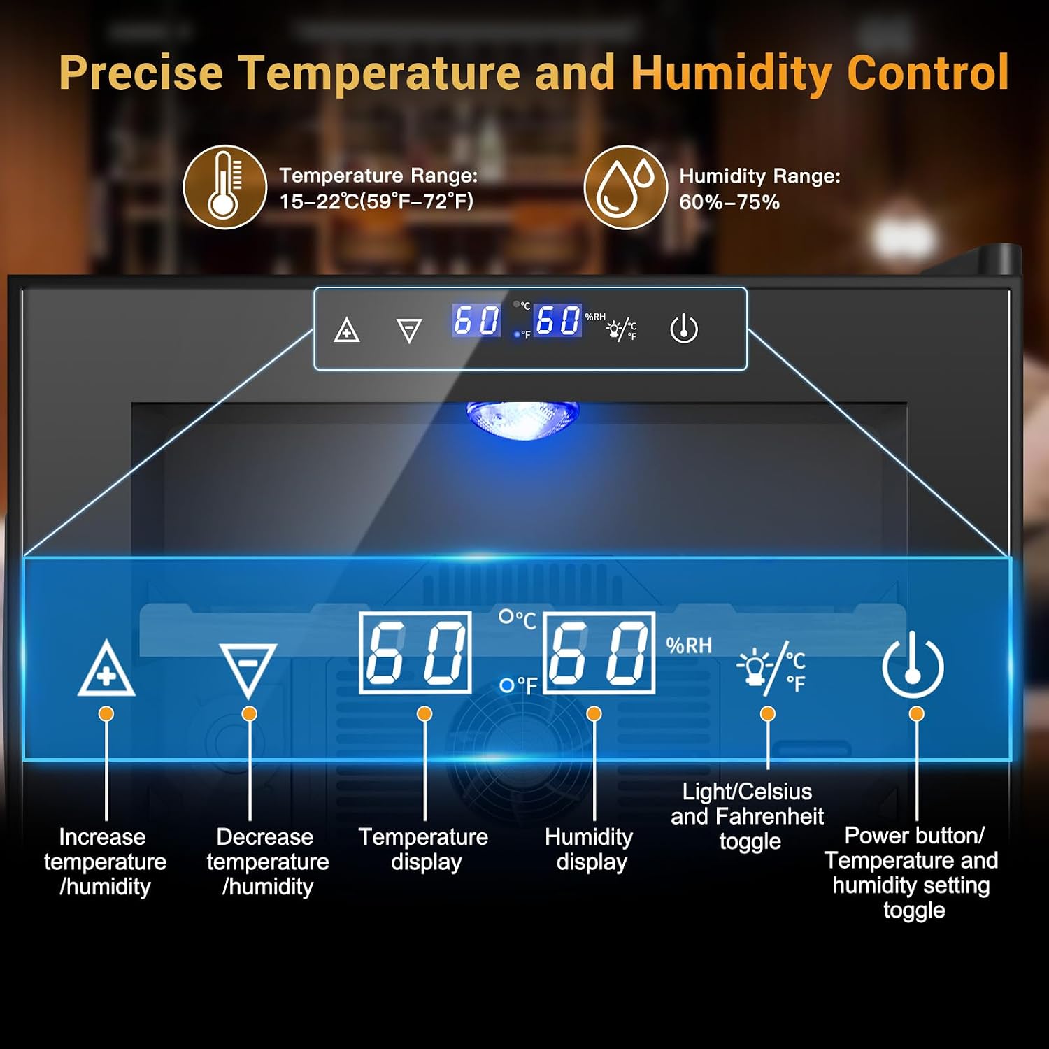 50L Electric Humidor, 300 Counts Large Capacity,Thermostatic Humidor Cabinet with Digital LED Screen, Safety Lock,Smart Humidity & Temp Control, Gifts for Men