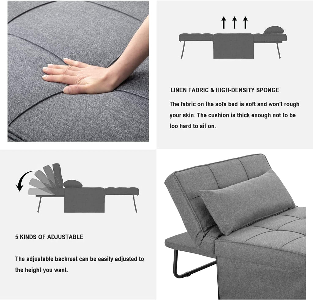 BIGSYY Sofa Bed, Set of 4 in 1 Multi Function Folding Ottoman Sleeper Bed,Modern Convertible Chair Adjustable Backrest Sleeper Couch Bed for Living Room Small Room Apartment, Light Grey