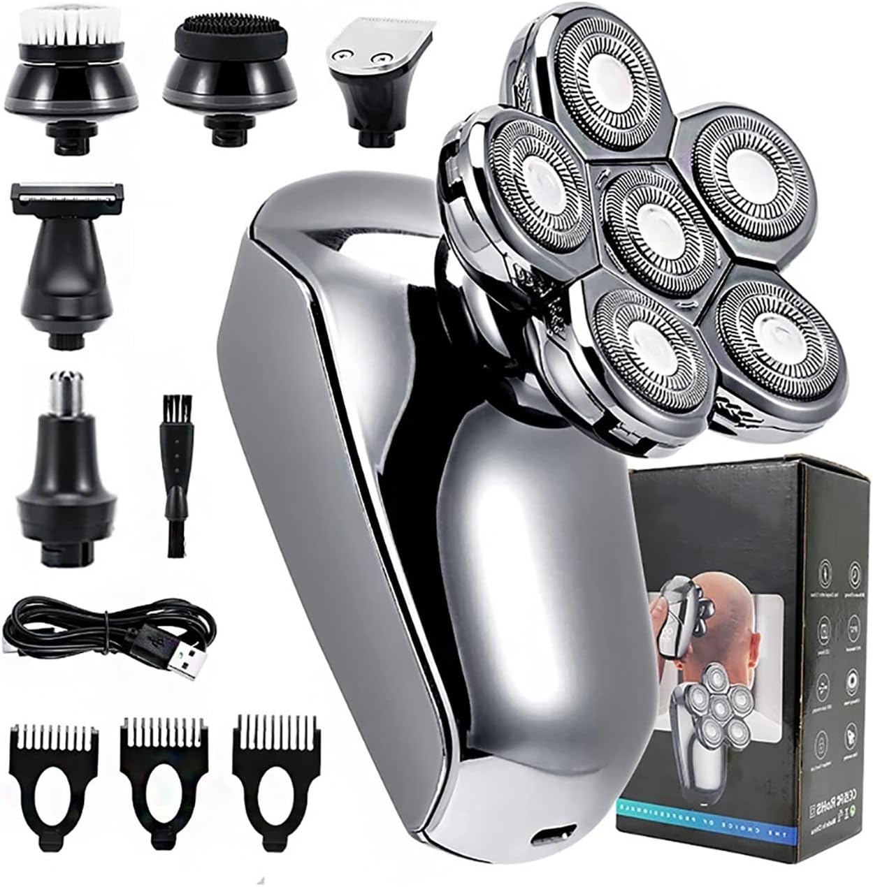 Electric Razor for Men, Rechargeable Powerful Beard Hair Electric Shaver for Men Body Trimmer Facial Grooming Kit Electric Razor Balde Shaving Machine