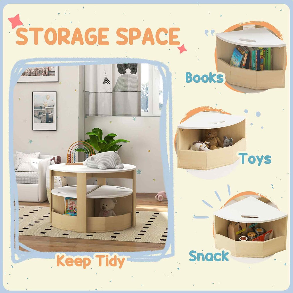 Qaba Toddler Table and Chairs Set, 5 Pieces Round Kids Activity Table with Storage for Play, Art, Craft, Drawing, Playroom, Classroom, Nursery, White