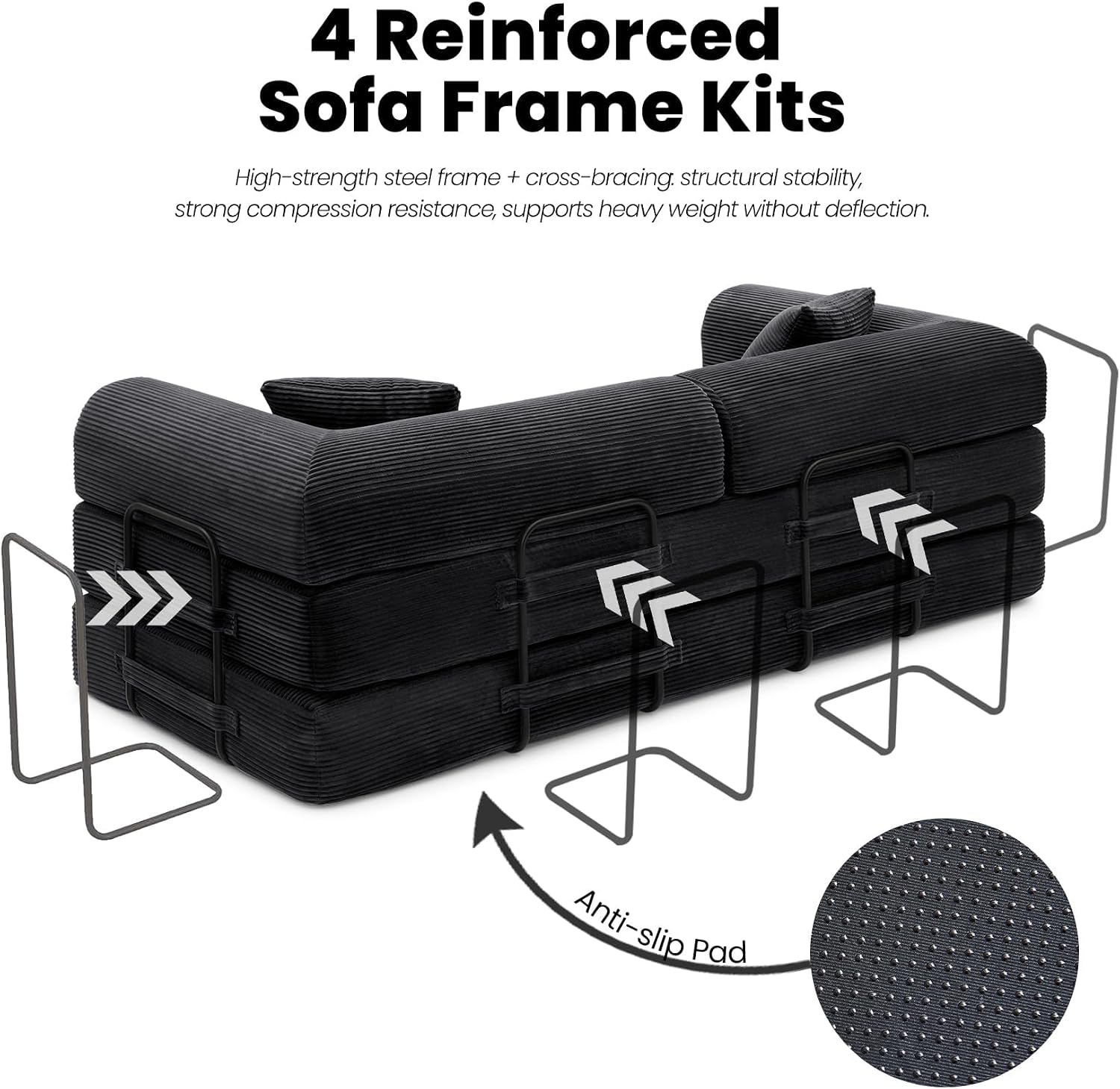 79'' Convertible Sofa Bed, 5-in-1 Folding Boneless Couch, Pull Out Floor Sleeper, Modular Lounge Sofa for Living Room Bedroom, Multi-Function Foldable Sofa (Black)