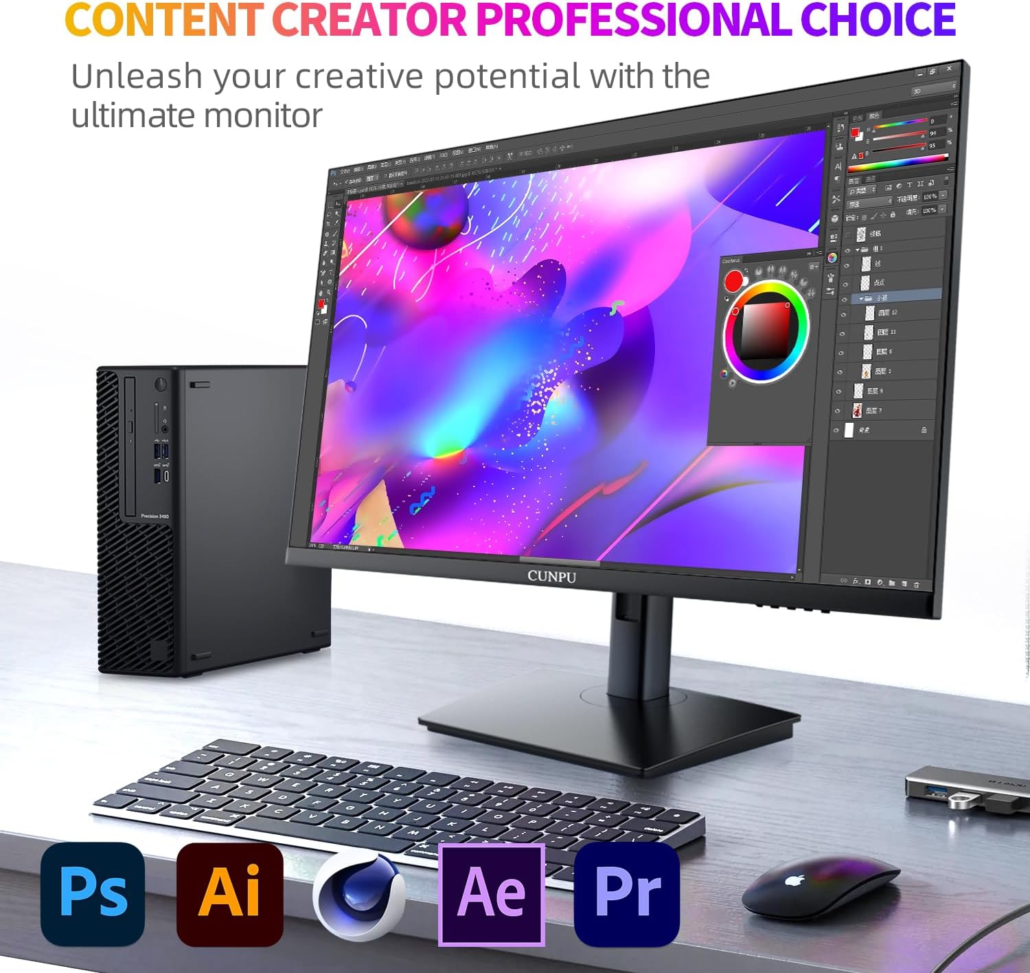 CUNPU 27 Inch 4K 70Hz Monitor, UHD (3840 * 2160) IPS Ultra-Slim Bezel Monitor for Photo Video Editing, ΔE < 2, 100% DCI-P3, 1.07B+ Colors, PIP-PBP, Adaptive Sync, DP/HDMI, Black