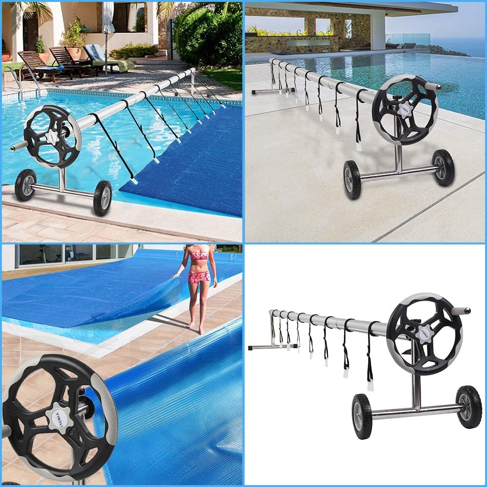 VINGLI Pool Reel Cover Set 18 FT Solar Cover Roller for Inground/Outdoor Swimming Pool Solar Cover Reel Well Made Aluminum Blanket Reel (Gray)
