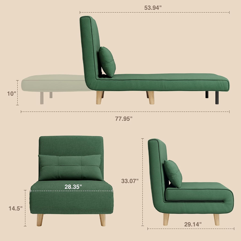 Aiho 3-in-1 Convertible Sleeper Chair Bed，Futon Chair with 6-Level Adjustable Backrest for Apartment, Bedroom, Office，Green