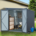 6x8FT Outdoor Storage Shed, Galvanized Steel Metal Storage Shed with Lockable Doors, Storage Sheds Outdoor with Floor & Ventilation, Sloped Roof Metal Building for Tools (6×8 FT Steel)