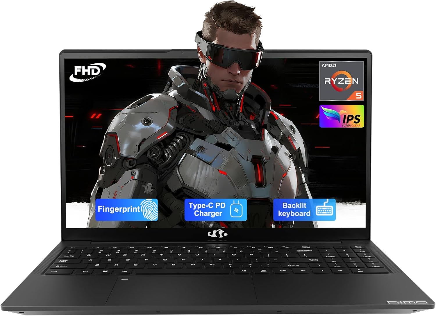 NIMO 15.6'' IPS FHD-Laptop, 16GB RAM 1TB SSD AMD Ryzen 5(Beat i5-1135G7, 4 Cores Up to 3.7GHz) Student Computer with 65W Type-C, 2 Years Warranty, Fingerprint, Backlit Keyboard, BT5.2, Numpad