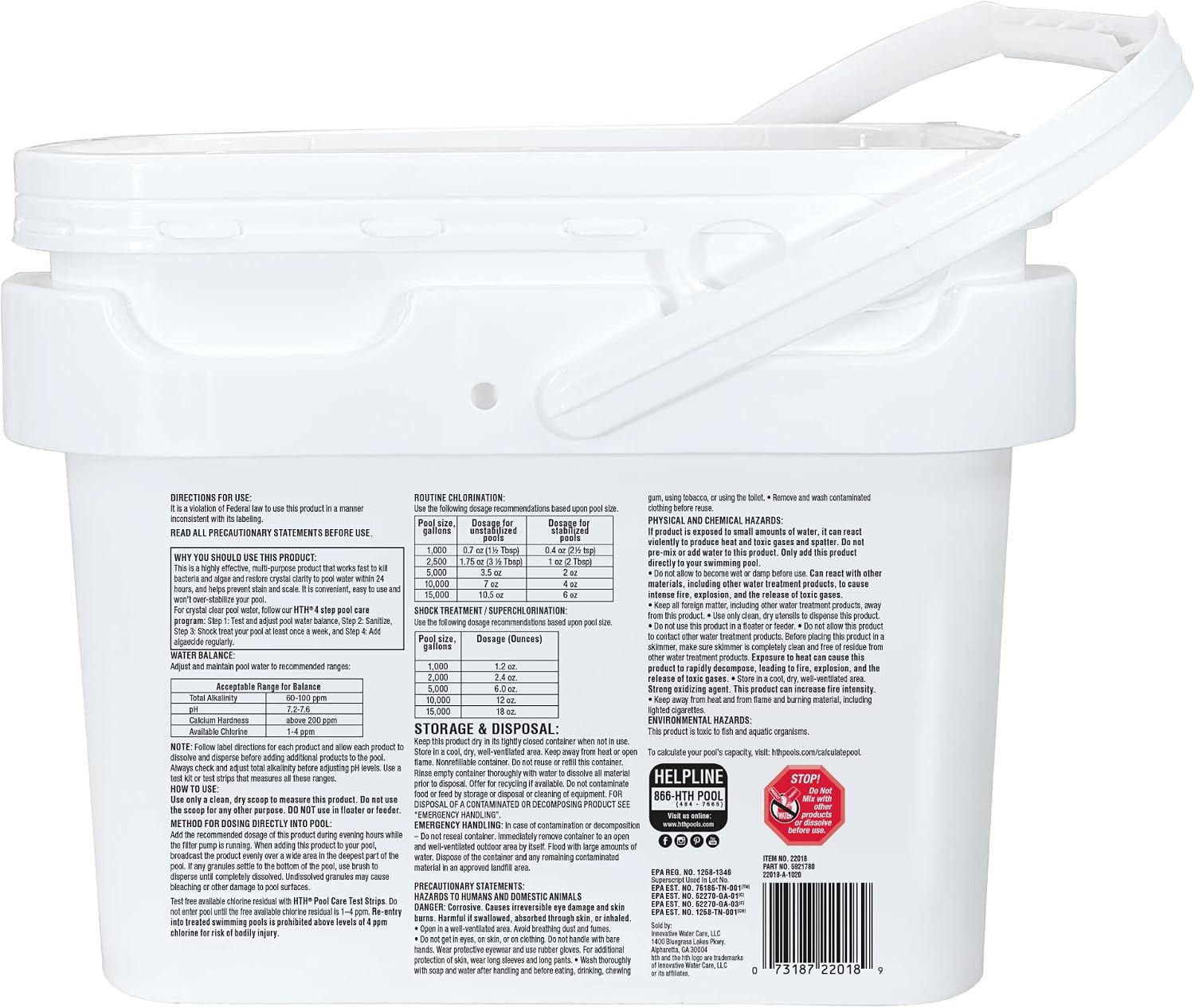 HTH Pool Care Chlorine Granules Ultra, Swimming Pool Chlorinating Sanitizer & Shock, Kills Bacteria & Algae, 18 lbs