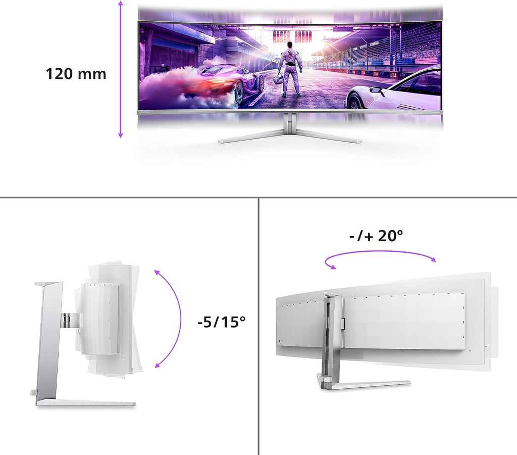 Philips Evnia 49M2C8900L - 49-inch DQHD OLED Curved Gaming Monitor, 144 Hertz, 0.03ms GtG, HDR400, Ambiglow, FreeSync Prem. Pro (5120 x 1440, HDMI 2.1, DisplayPort 1.4, USB-C, USB Hub) White