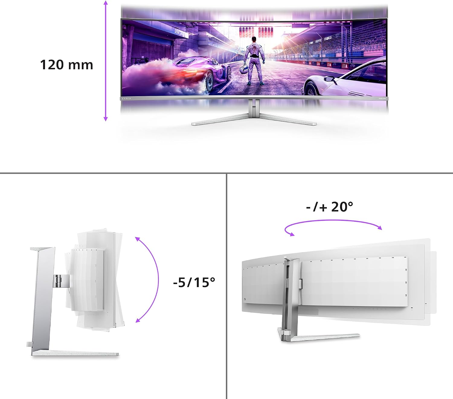 Philips Evnia 49M2C8900L - 49-inch DQHD OLED Curved Gaming Monitor, 144 Hertz, 0.03ms GtG, HDR400, Ambiglow, FreeSync Prem. Pro (5120 x 1440, HDMI 2.1, DisplayPort 1.4, USB-C, USB Hub) White