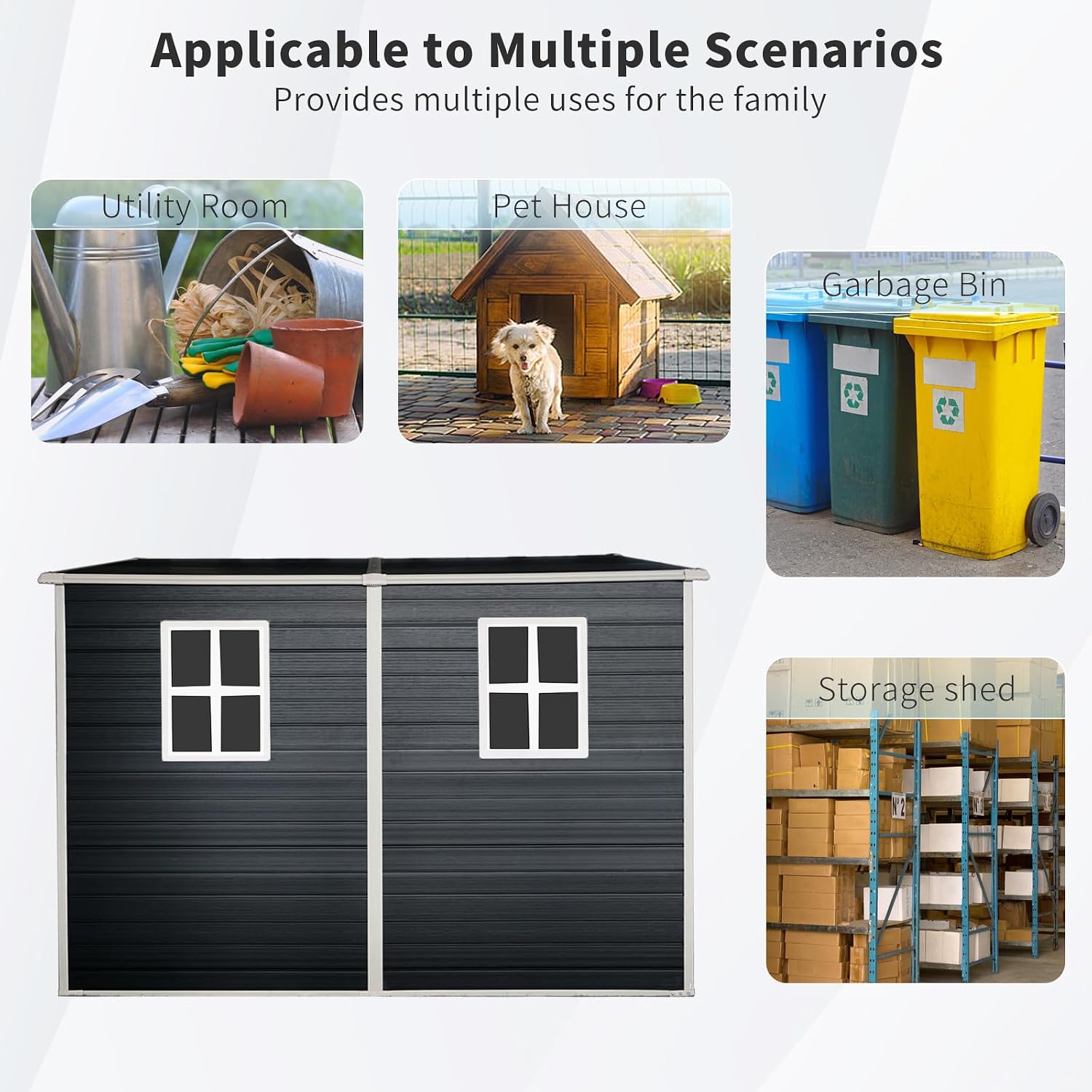 Ball & Cast 8x4 FT Resin Outdoor Storage Shed with Waterproof Floor and 2 Window,Garden Organizer Tool House w/Lockable Doors & Ventilation,Cabinet for Patio,Lawn,Black
