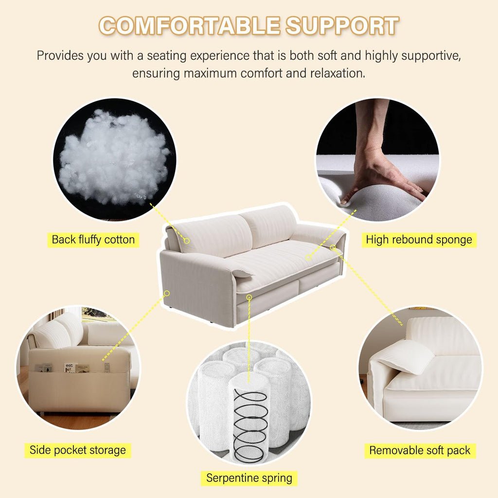 66' Sleeper Sofa Bed Queen Size, 3-in-1 Convertible Couch, Modern Pull Out Couches, Comfy Velvet Futon Sofa, Cloud Loveseat Lounge, Pillow Arm, for Small Spaces, Living Room, Apartment, Beige