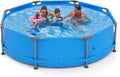 Goplus Above Ground Swimming Pool, 10' x 10' x 30'' Metal Frame Family Pool Set w/PVC Fabric, 3 Stoppers, Drainage Valve Connector, for Outdoor, Backyard, Garden, Patio (10' Round, 1158 Gal, Blue)