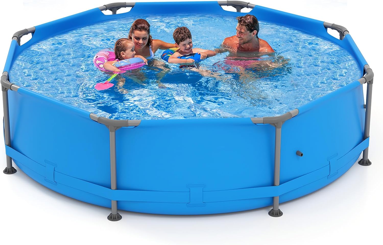 Goplus Above Ground Swimming Pool, 10' x 10' x 30'' Metal Frame Family Pool Set w/PVC Fabric, 3 Stoppers, Drainage Valve Connector, for Outdoor, Backyard, Garden, Patio (10' Round, 1158 Gal, Blue)