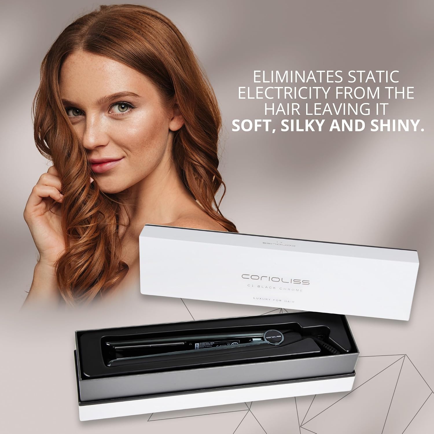 Corioliss C1 Flat Iron Hair Straightener Professional Titanium Plates Temperature Control Travel Case (Black Soft Touch Chrome)