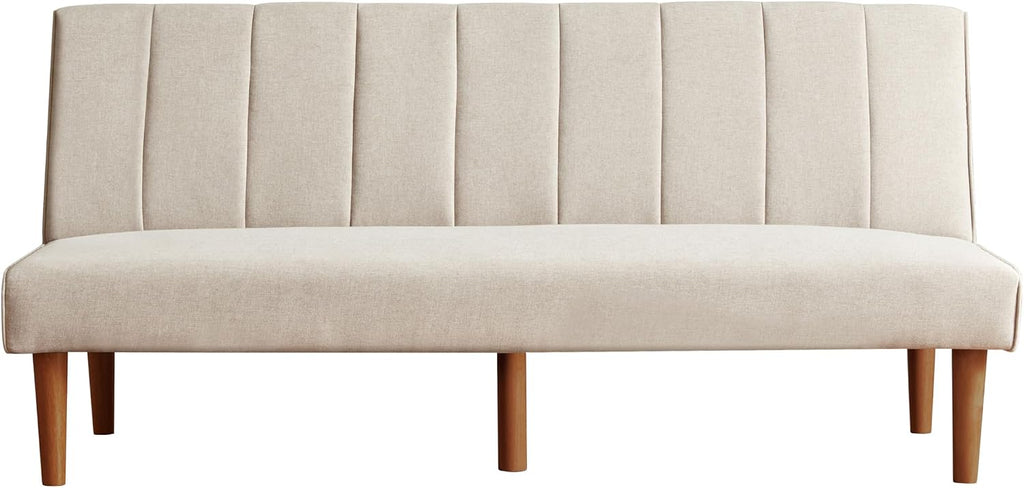 HomePop Upholstered Bergen Convertible Futon Sofa Bed, Modern Sofa Couches for Living Room, Small Spaces, Dorm, Apartment, Beige Woven
