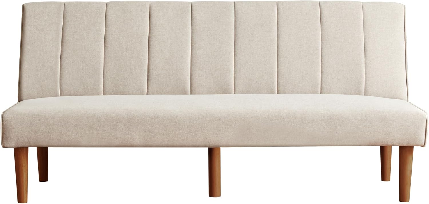 HomePop Upholstered Bergen Convertible Futon Sofa Bed, Modern Sofa Couches for Living Room, Small Spaces, Dorm, Apartment, Beige Woven