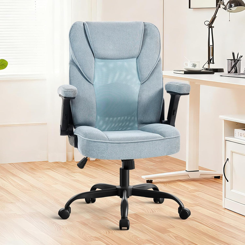 SEATZONE Ergonomic Home Desk Office Chair with Armrests and Wheels, Comfortable Swivel Task Executive Computer Chair, Velvet Fabric for Adults and Teens,Gray