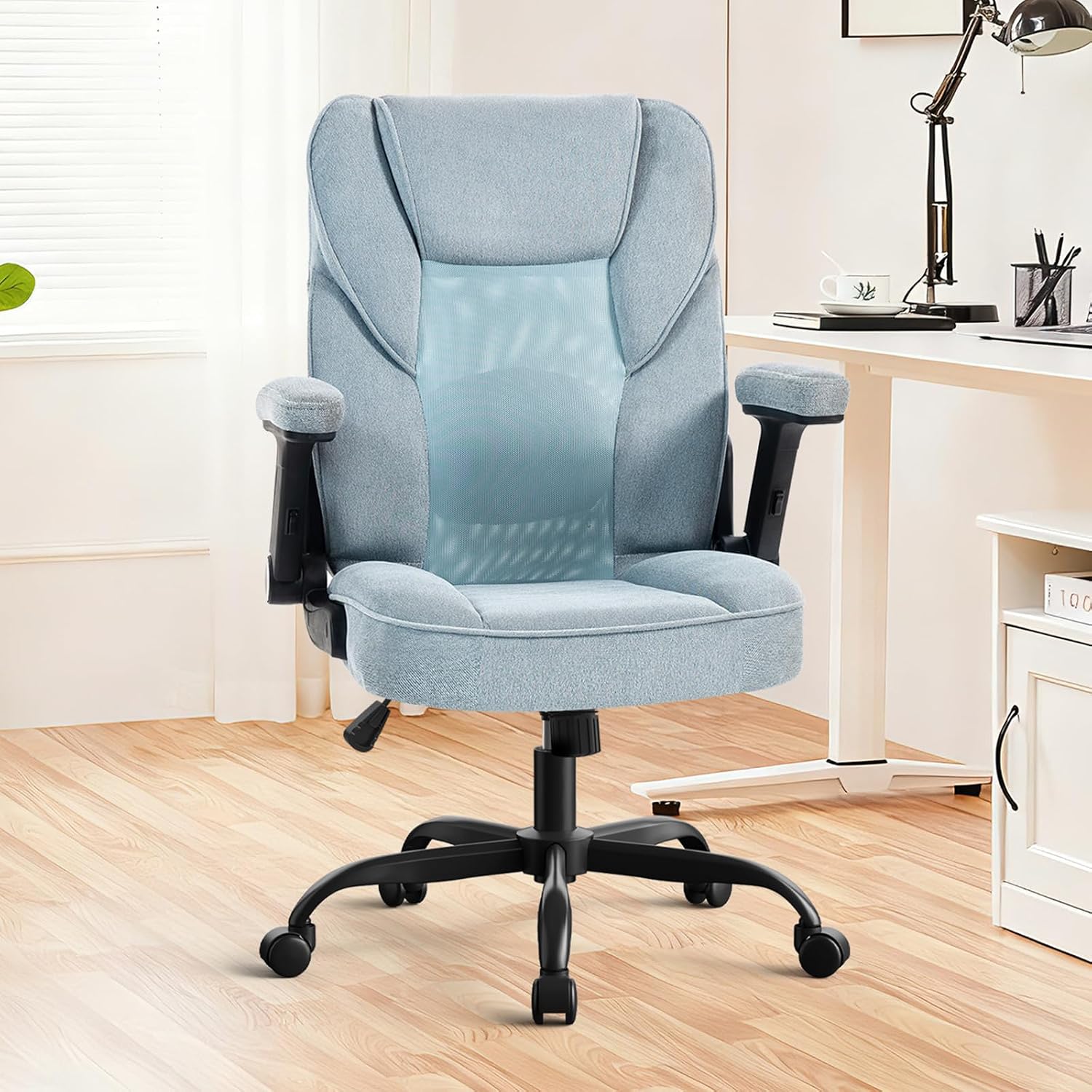 SEATZONE Ergonomic Home Desk Office Chair with Armrests and Wheels, Comfortable Swivel Task Executive Computer Chair, Velvet Fabric for Adults and Teens,Gray