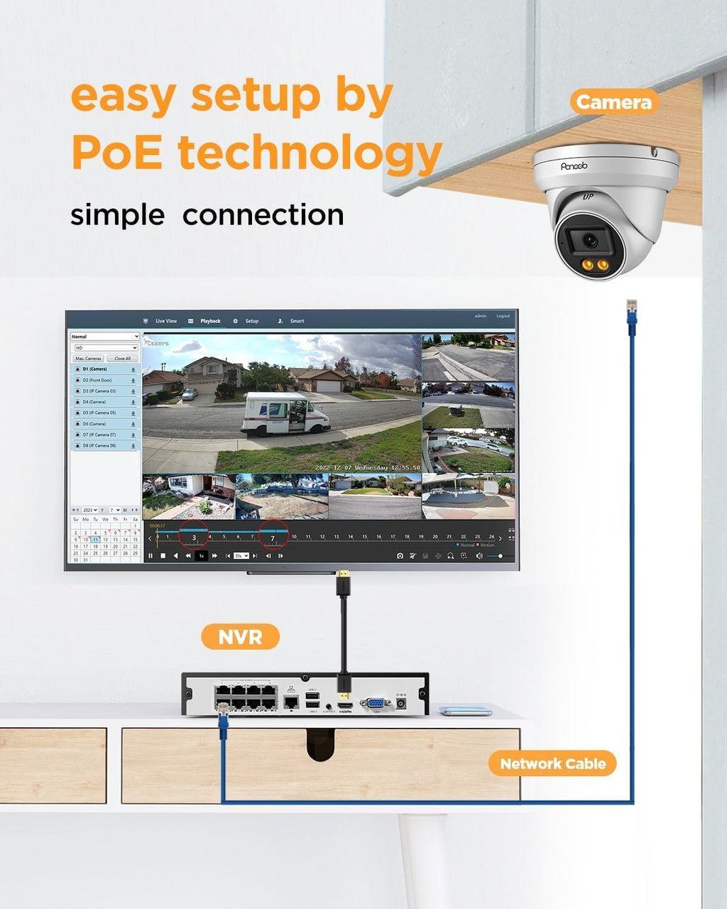 PoE Security Camera System, 8Pcs 5MP Wired IP Cameras with Audio, Smart Color Night Vision & AI Person Vehicle Detection, Remote Access, 8 Channel 4K NVR with 2TB HDD, PD93BA0808-5MD-1