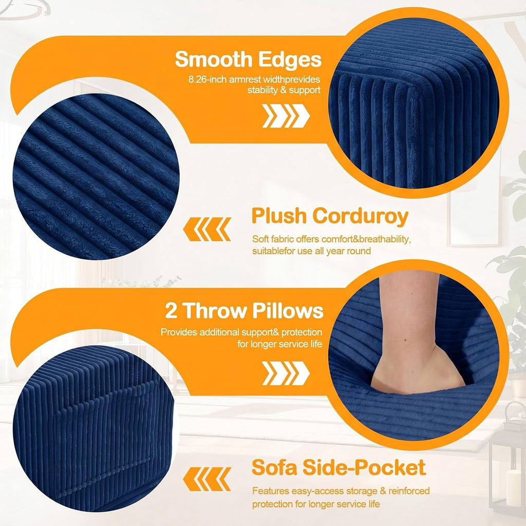 Erament Boneless Loveseat Convertible Sofa Bed, Folding Floor Futon Sleeper Sofa Couch Bed- Boneless Foldable Couch, Corduroy Pull Out Sofa Bed with 2 Pillows for Living Room & Bedroom