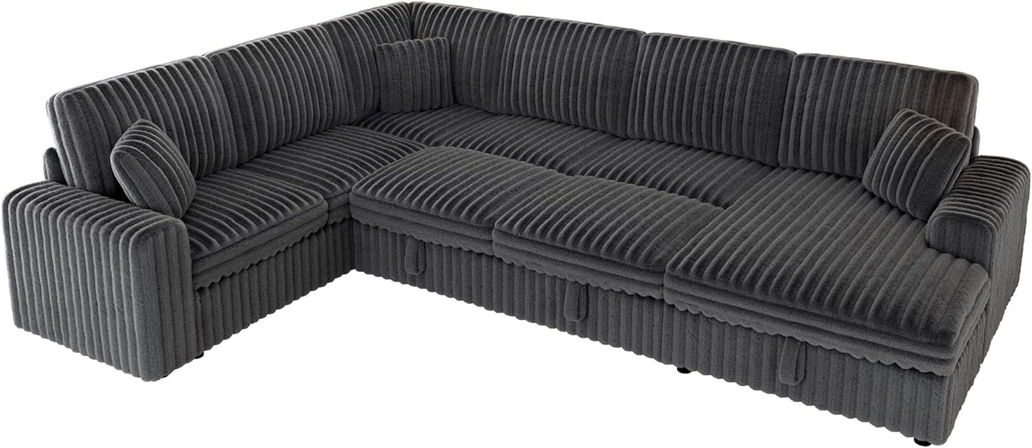 Jocisland 130' Sofa Bed, Sleeper Sofa, Pull Out Sleeper Couch with Storage, Convertible 6-Seater Sofa Bed for Living Room, Faux Fur Dark Grey