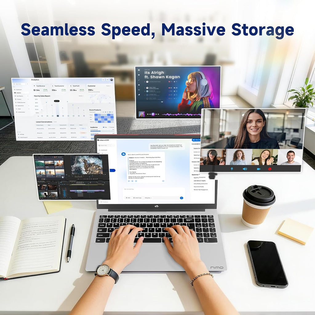 NIMO 15.6' FHD Student Laptop, Quad-Core(Beats i3, up to 3.6GHz), 8GB RAM 256GB SSD, Computer with 65W PD Fast Charging, Backlit Keyboard, Fingerprint, Wi-Fi 6, for College Study and Business Home