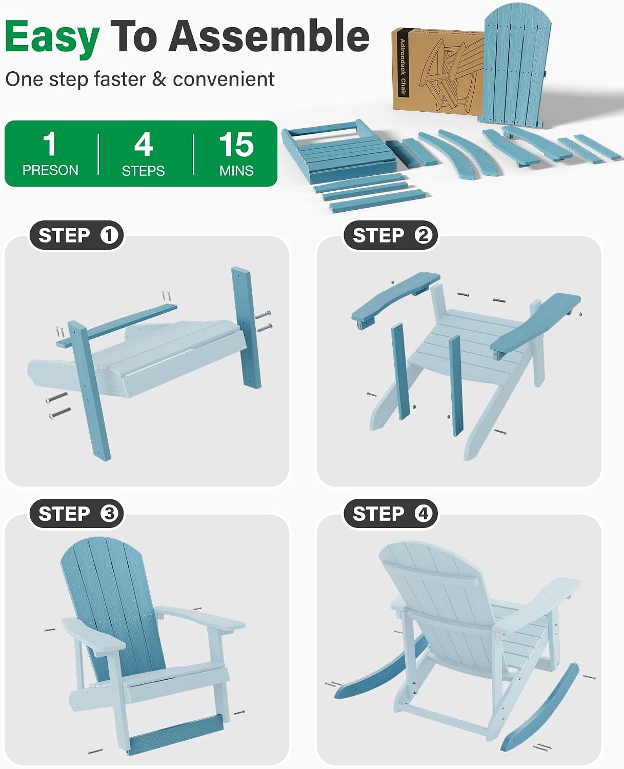 YEFU Outdoor Rocking Chair Set of 2,Adirondack Rocking Chair,Patio Rocker Chair with Wide Back,Oversized Rocker Chair Look Like Real Wood, for Lawn, Porch, Backyard, Indoor and Garden(Blue)