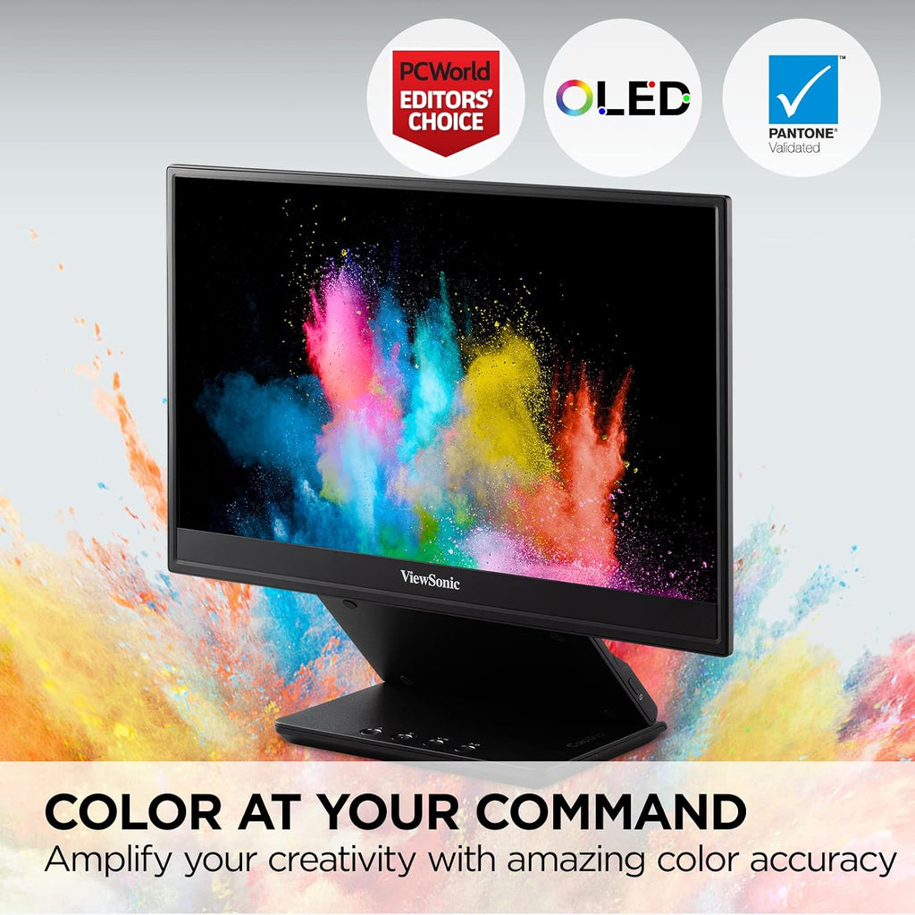 ViewSonic VP16-OLED 15.6' Portable 1080p OLED Monitor with 60W USB-C and mini-HDMI, and Ergonomic Stand(Renewed)