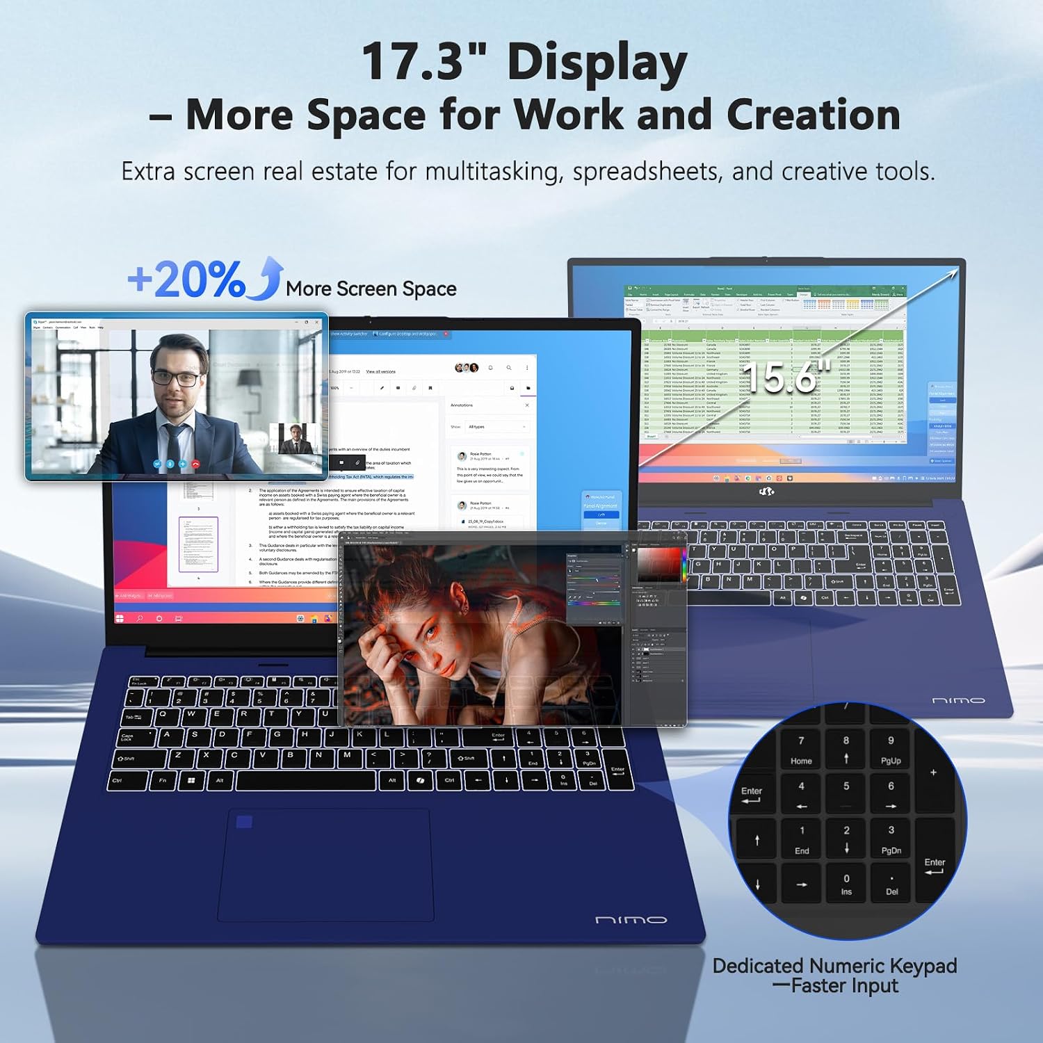 NIMO 17.3' AI Laptop, AMD Ryzen AI 9 HX 370(50 Tops NPU), Radeon 890M, 64GB RAM 4TB SSD, DDR5, 144Hz, PD 100W USB-C 4.0, Copilot+ PC AI Laptop with Wi-Fi 6E for Working Business Student