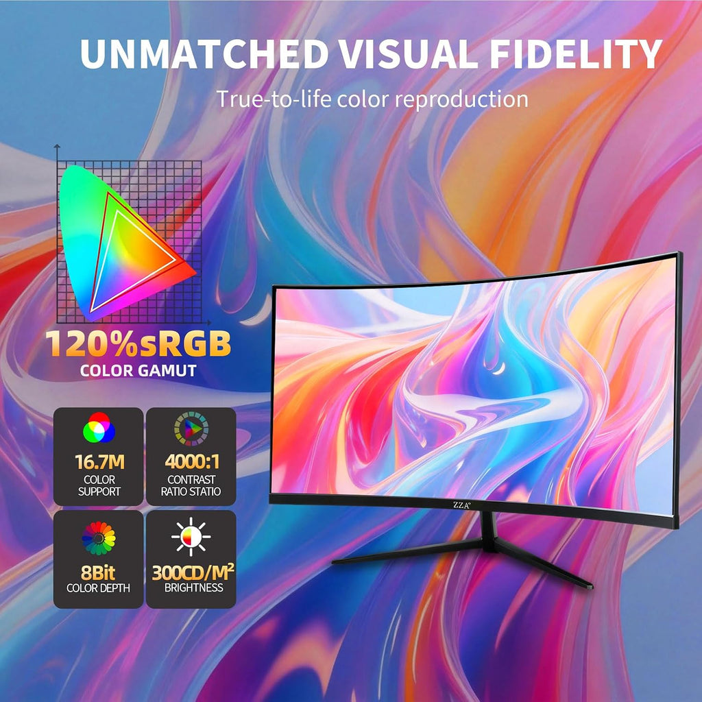 ZZA 32 Inch Curved Gaming Monitor,UHD 3840 * 2160 60Hz 4K PC Monitor, Curved 1500R,4000:1 Contrast,1Ms MPRT,HDR,FreeSync,VA,HDMI DP1.4