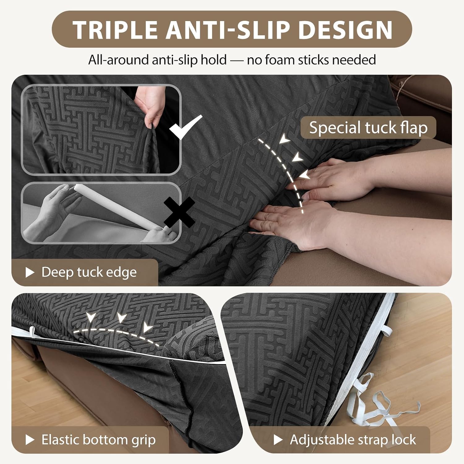 Sectional Couch Covers L Shape Sofa Cover 1-Piece Stretch Corner Couch Covers Non Slip Washable Sofa Slipcovers Soft Fleece Furniture Protector for Dogs Pet (Medium, Black)