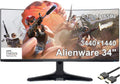 Dell Alienware AW3423DWF 34' Curved Gaming Monitor, QD-OLED (3440x1440) 165Hz Display, 0.1ms Gray-to-Gray, 1.07 Billions Colors, AMD FreeSync Premium Pro, DisplayPort/HDMI, with MTC HDMI Cable
