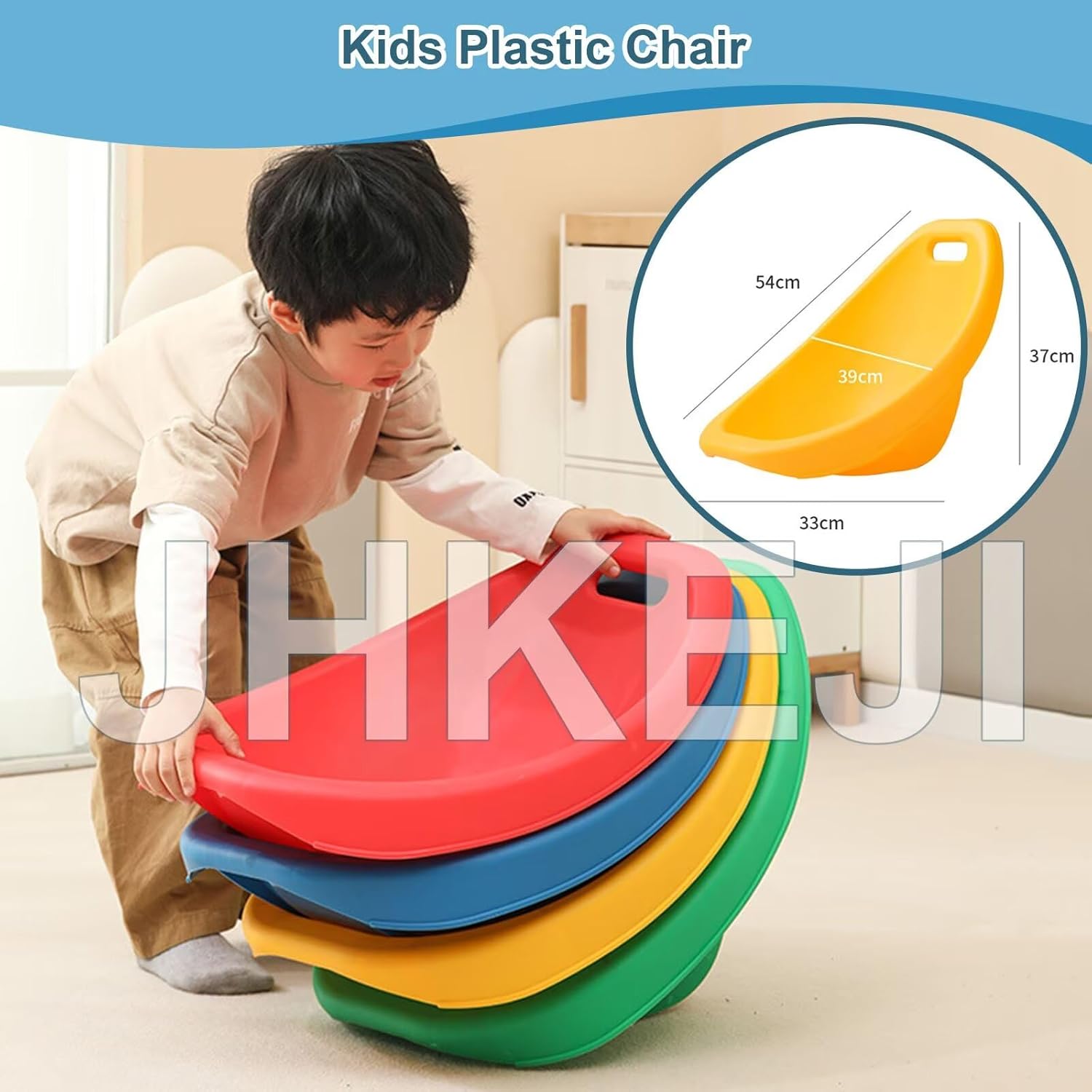 Scoop Rocker Chairs, Flexible Seating for Classroom Elementary, Portable Floor Seating for Classroom, Plastic Reading Chair with Back Support, Blue Egg Chair Sensory Wobble Chairs, 4 Pcs