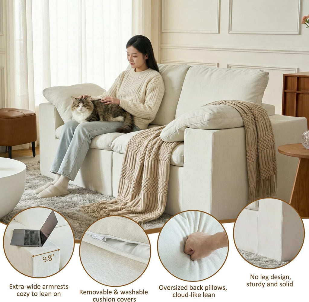 ANONER 78' Loveseat Sofa, Deep Seats, Cloud Sectional Couches for Living Room, 2 Seater Boneless Couch, Modern Modular Loveseats, No Assembly, Beige