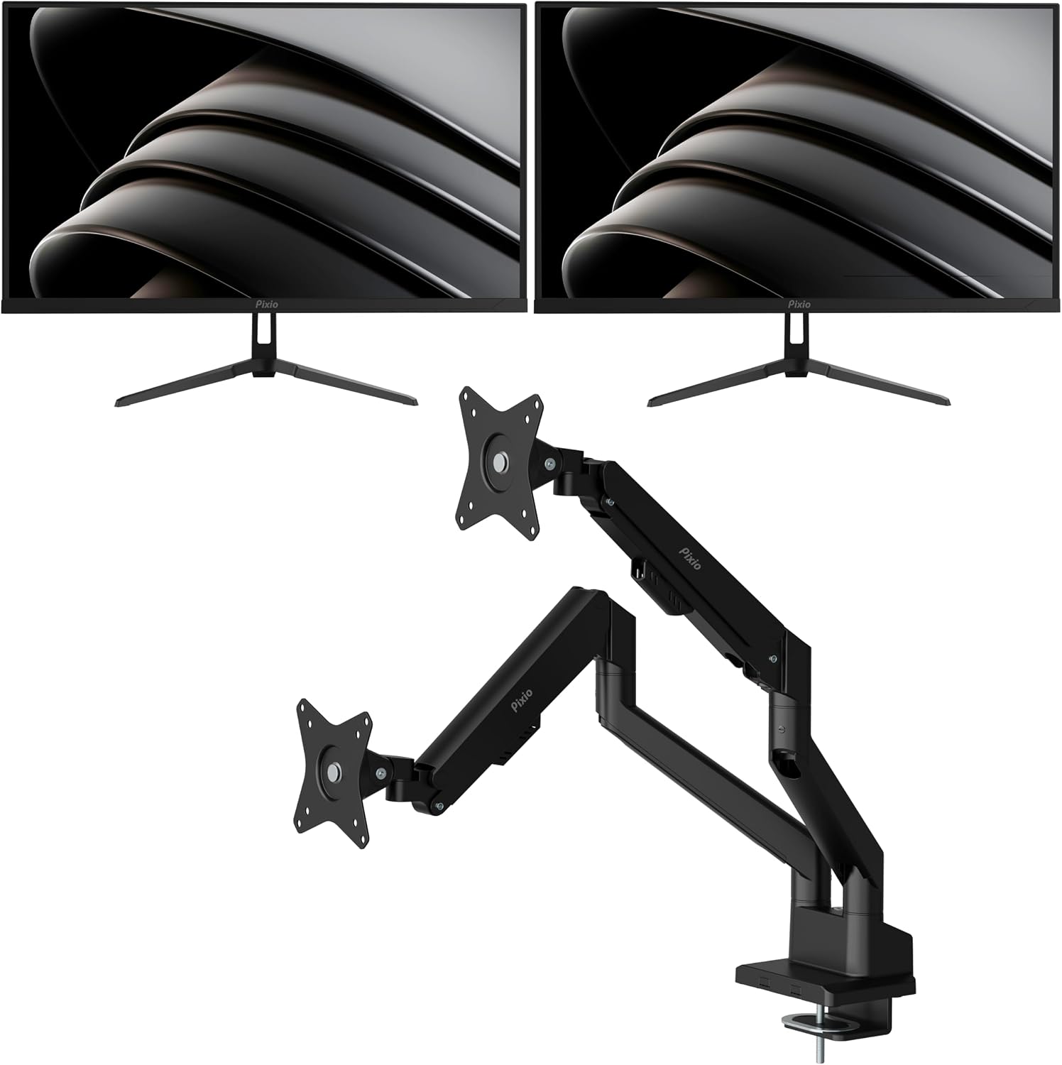 Pixio Two PX278 Wave 27 inch 180Hz Refresh Rate FHD 1440p Resolution Fast IPS Panel 1ms GTG Response Time Gaming Monitor and PS1D Wave Black Dual Monitor Arm - Fits up to 32 inches and 19.8lbs