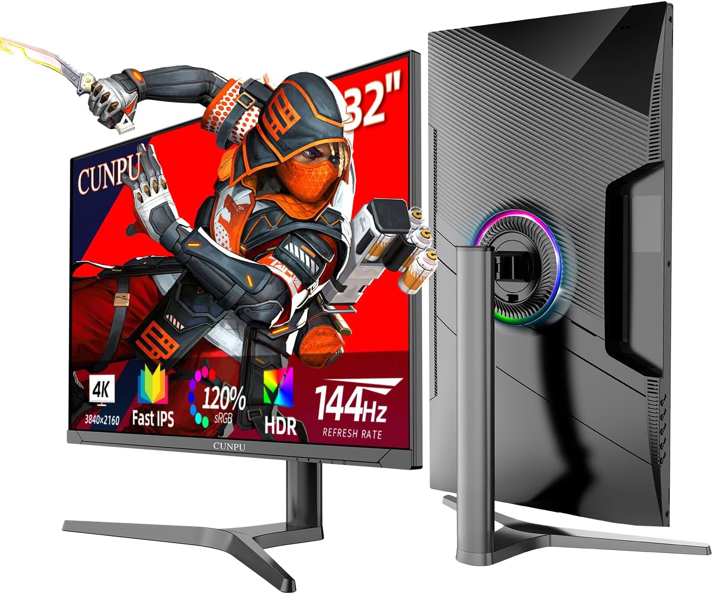 CUNPU 32 Inch 4k Gaming Monitor, 144Hz UHD Fast IPS Panel, 1ms GTG, sRGB 120%,10 Bit, Gsync & FreeSync, Support Xbox PS5 4k 120Hz VRR ALLM, HDMI 2.1,DP 1.4, Height/Vertical Adjustment
