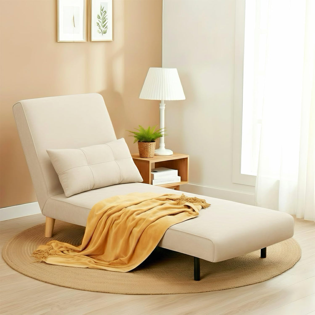 Ahomly 3 in 1 Convertible Sleeper Chair, Sofa Chair for Adults with 6 Angle Adjustable Backrest, Single Sleeper for Living Room/Apartment/Office, Beige