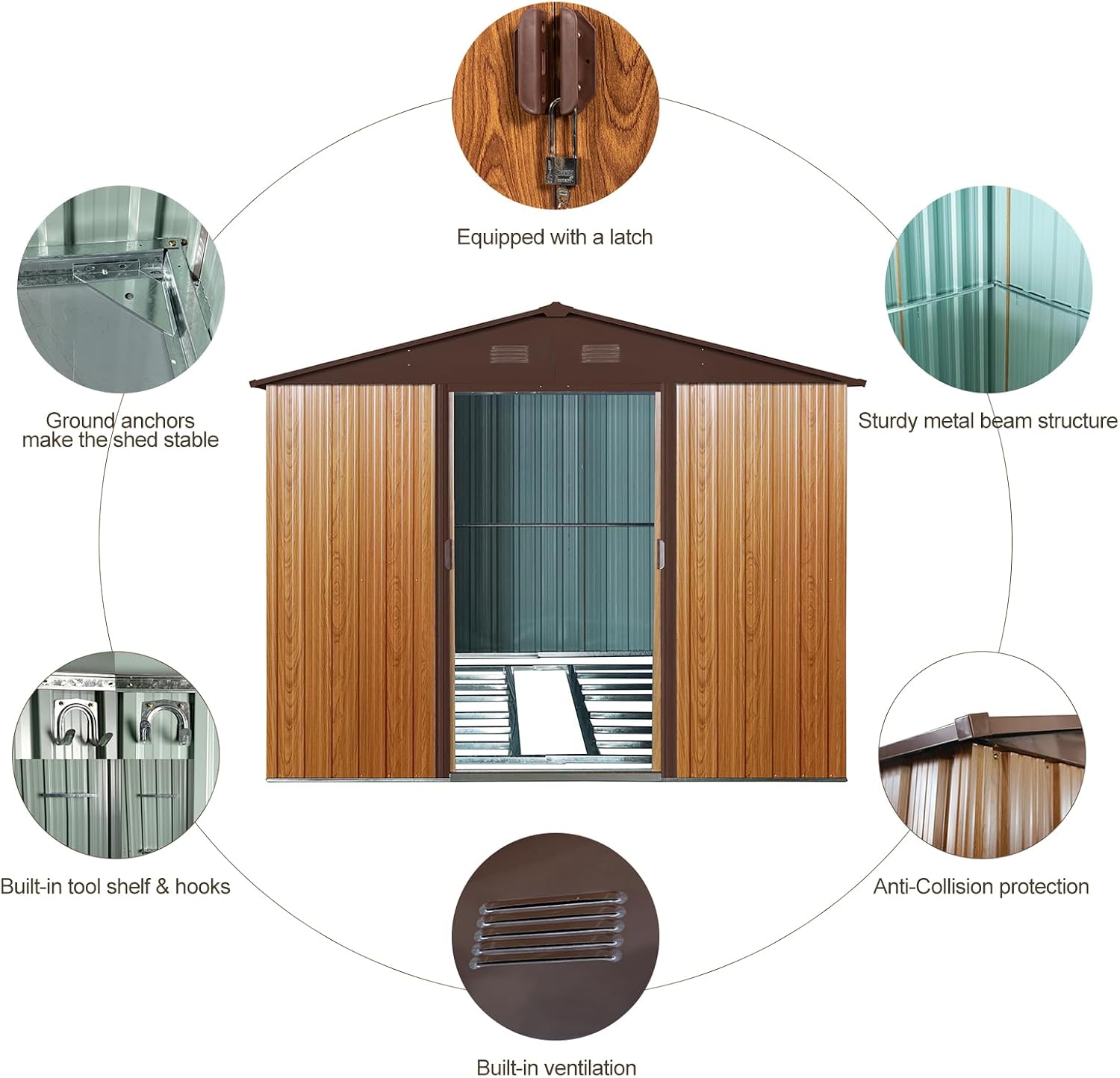 10 x 8 FT Outdoor Storage Shed, Metal Garden Shed with Floor Frame, Large Tool Shed Outdoor Storage with Lockable Sliding Doors & Air Vents, Storage House Waterproof for Backyard, Lawn, Coffee