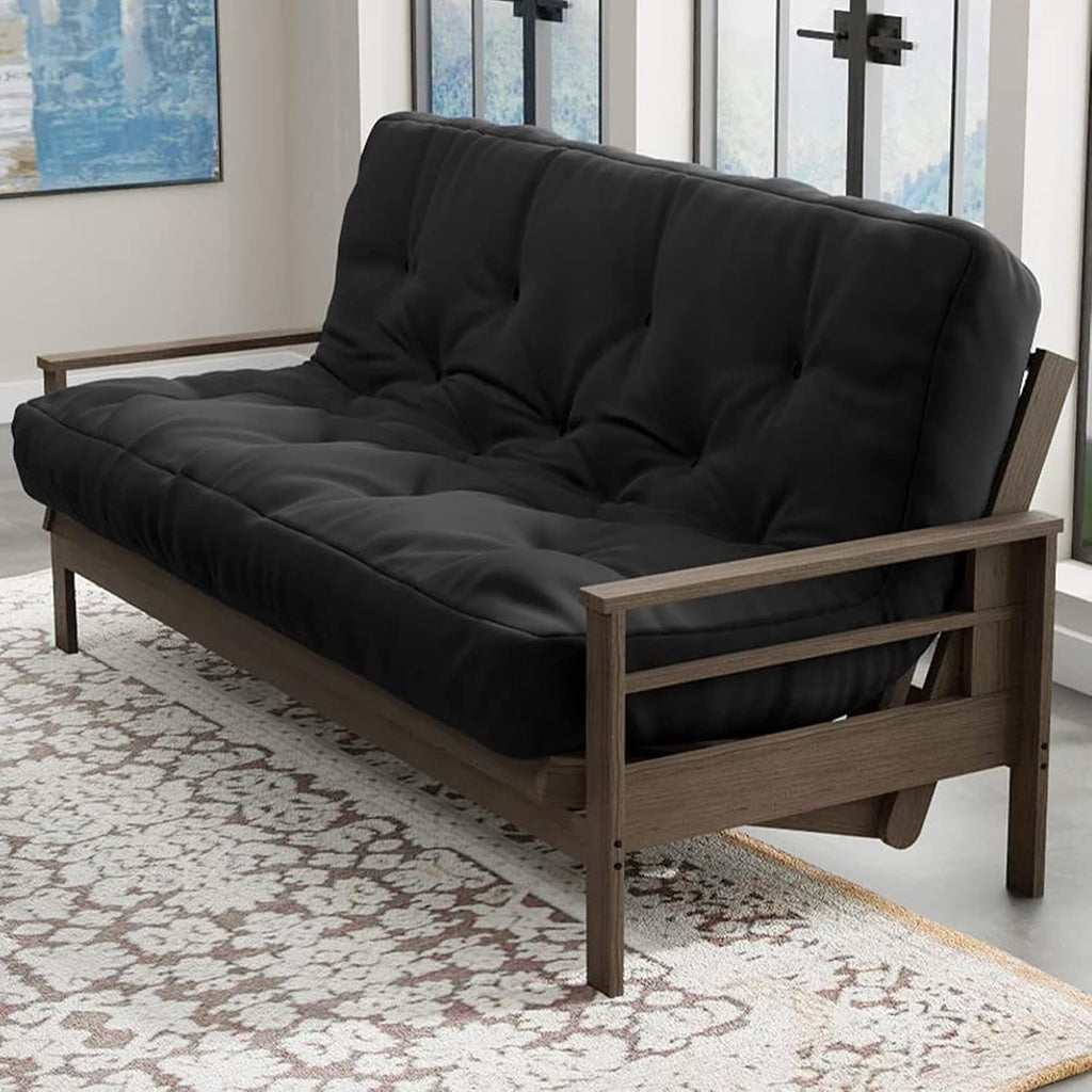 Loosh Home | 6' Queen Size Futon Sofa Bed Memory Foam Mattress - USA Made, Black, No Frame
