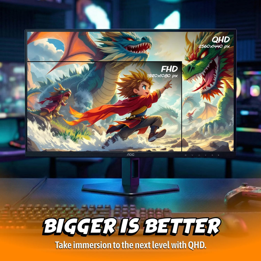 AOC 27' QD OLED Gaming Monitor, QHD 2560x1440, 240Hz, 0.03ms GtG, G-SYNC Compatible, HDR Ready, DisplayPort, HDMI, VESA Mountable, Console Gaming Ready, Q27GAZD
