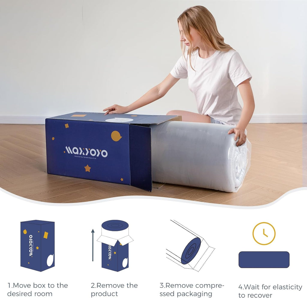 MAXYOYO Japanese Floor Mattress Futon Mattress, Thicken Sleeping Pad Foldable Roll Up Floor Futon for Adults Tatami Mat Dormitory Lounger, Bluestone, Queen Size
